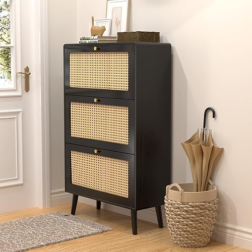 Miniatura 3 de Zapatero con 3 cajones abatibles, armario de almacenamiento de zapatos para entrada, armario de zapatos de madera con ajuste de 2 posiciones, panel