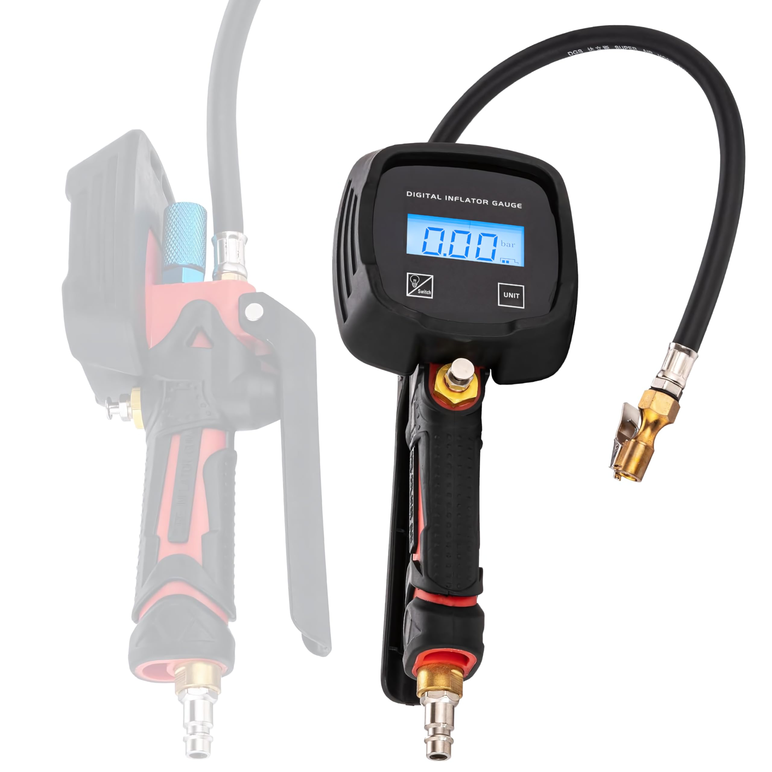 ORAZIO 4 en 1 Manómetro Presión Neumáticos Digital con Pantalla LCD, 230 PSI Pistola de Bomba Inflador de Neumáticos para Vehículos Pesados, Automóviles, Motocicletas y Bicicletas