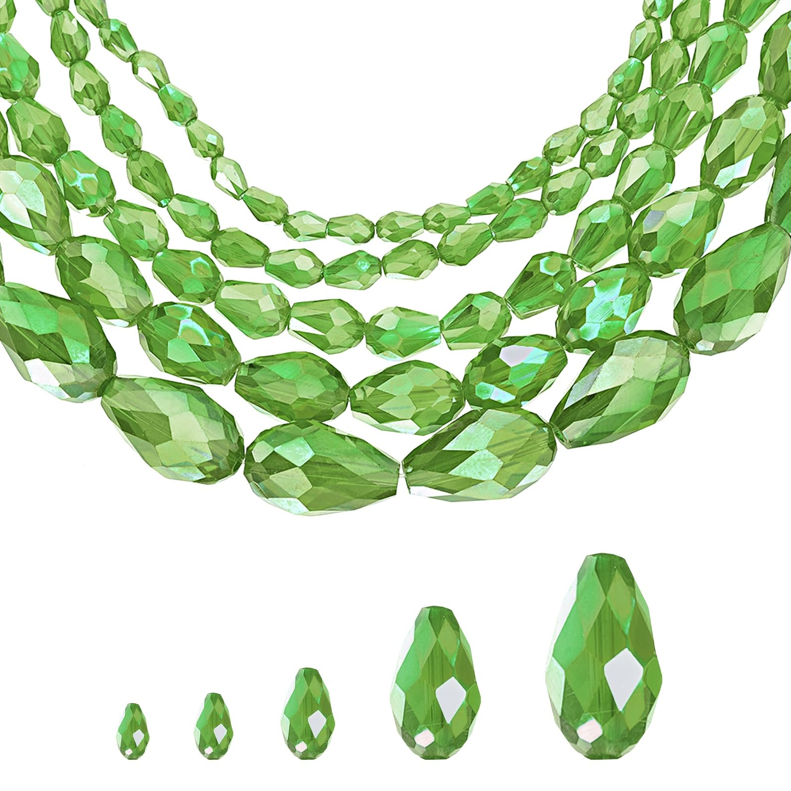 sourcing map 328 PCS Teardrop Crystal Glass Beads, 3x5mm Faceted Shape Crystal AB for Necklace Bracelet Earrings DIY Jewelry Crafts Making Supplies, Light Green AB โ image 1