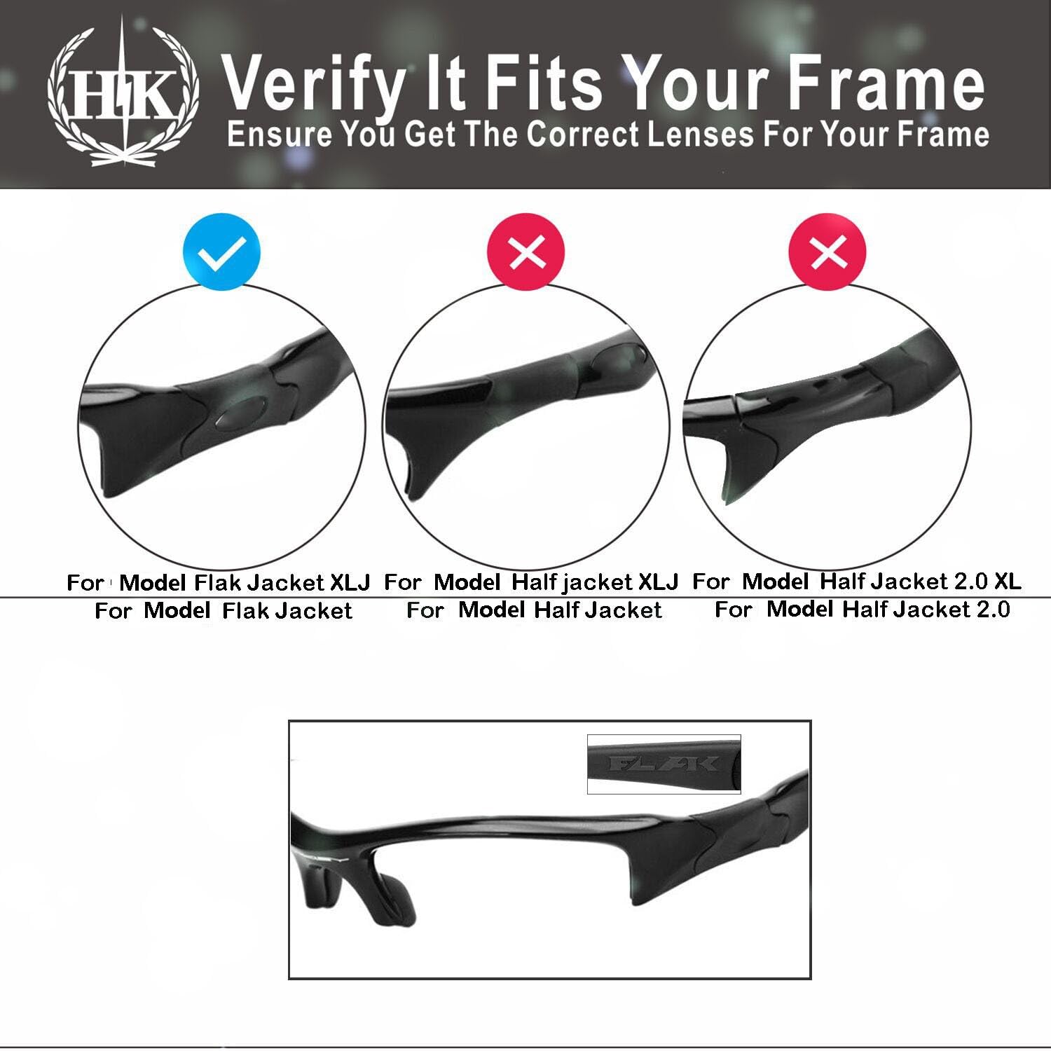 HKUCO Mens Replacement Lenses For Oakley Flak Jacket XLJ-Vented Sunglasses