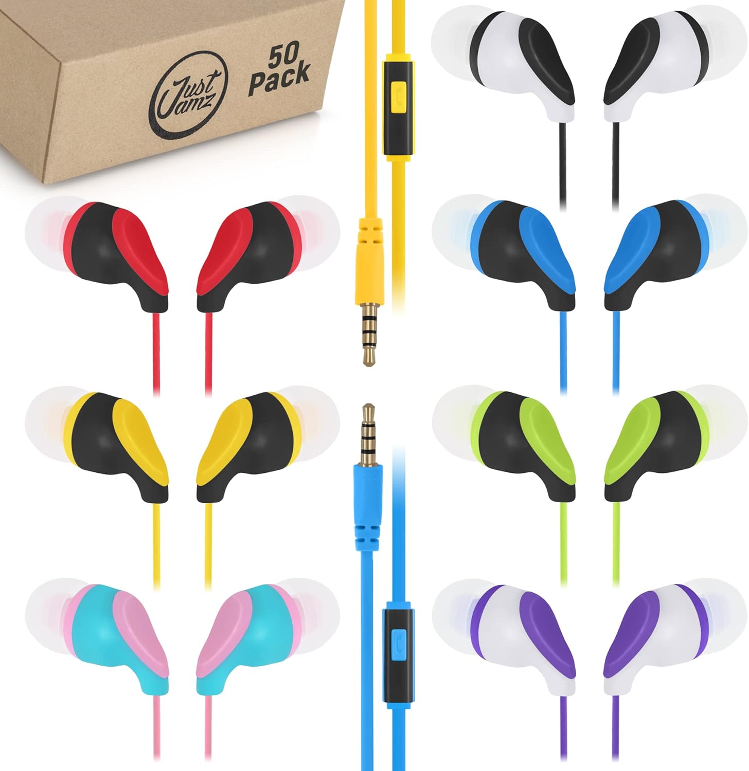 JustJamz® Kidz 50 Pack Earbuds with Microphone Disposable