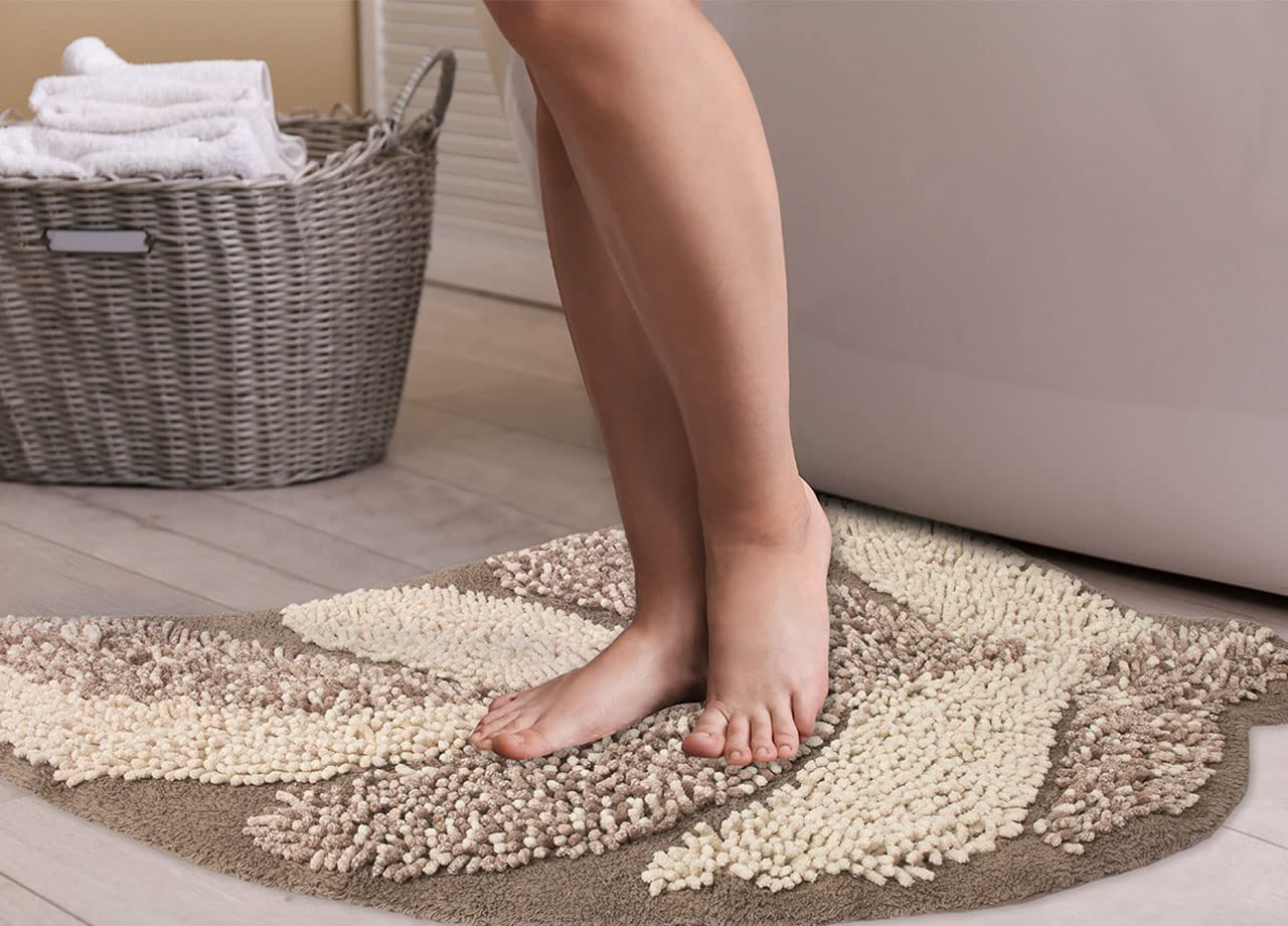 BIANCHERIAWEB Tappeto A Foglia Casa Bagno Cotone Spugna Morbida Antiscivolo Leaf Tortora