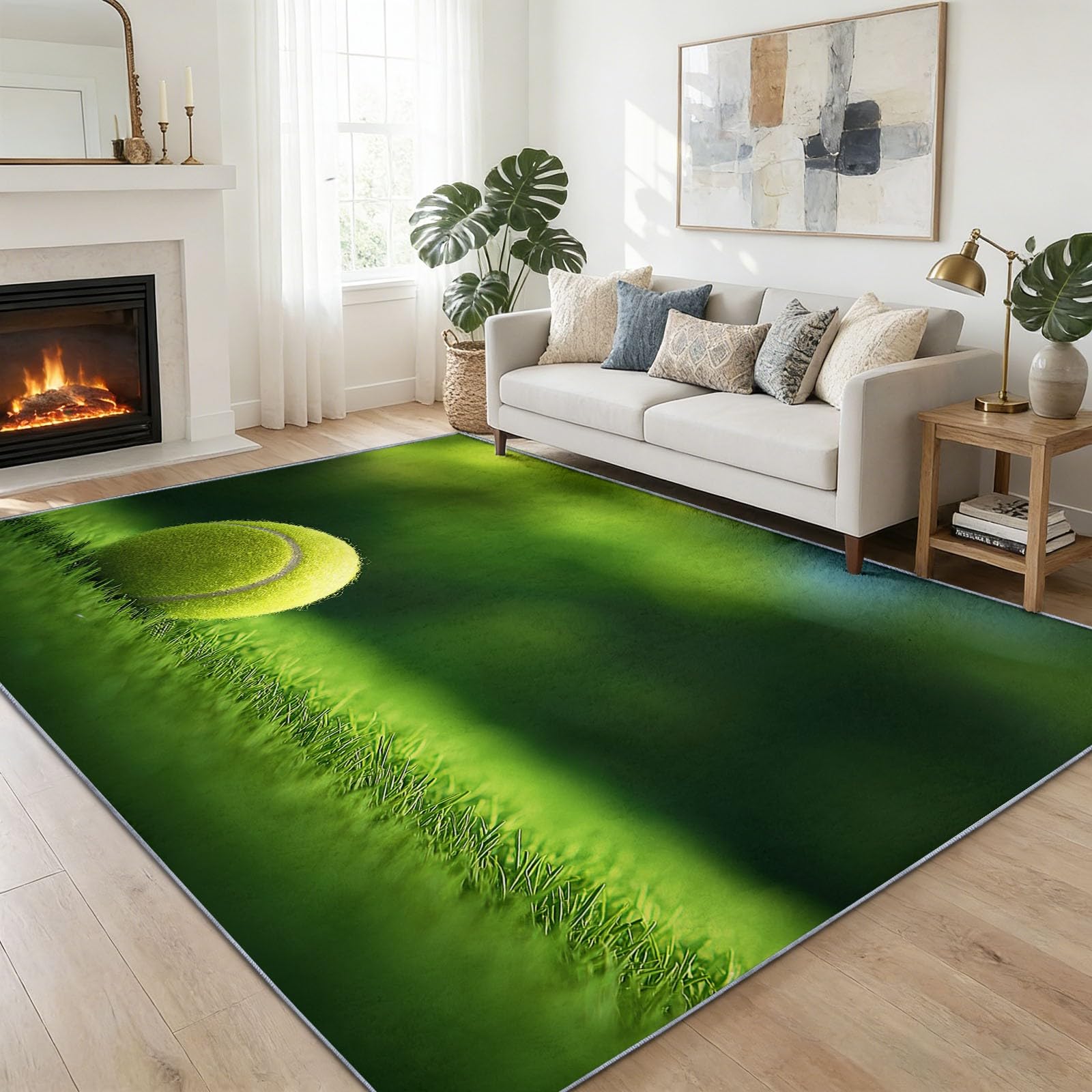 Alfombra antideslizante para tenis de césped y fotografía deportiva, de pelo bajo, de secado rápido, lavable a máquina, para dormitorio, sala de estar, comedor, 100 x 160 cm