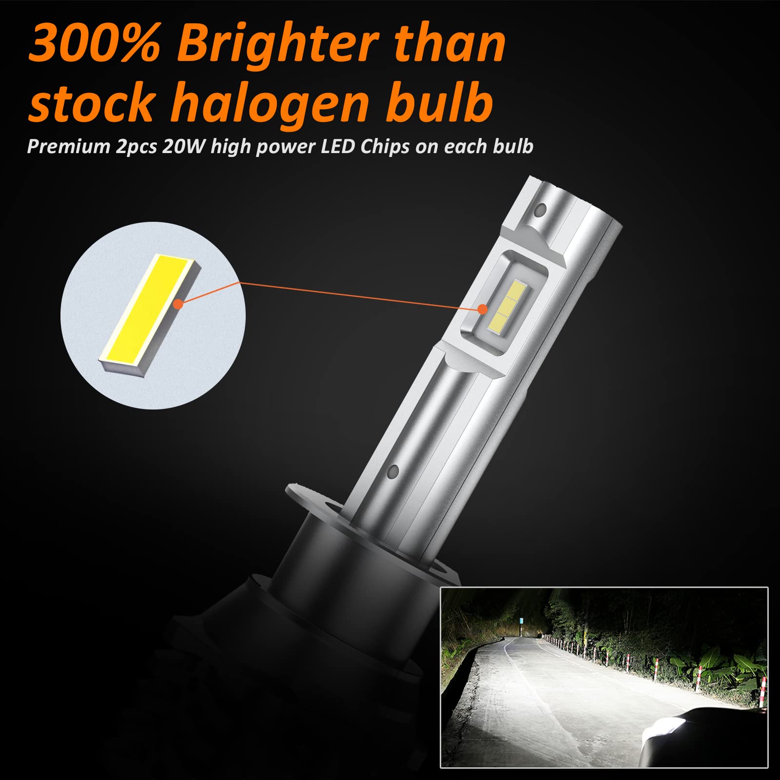 D-Lumina Lampadine H1 LED per Fari,60W 12000LM Lampadine per Fendinebbia 6500K Bianco Freddo,Kit di Conversione Tutto in Uno,Sostituzione Alogena-2 Anni di Garanzia (2 Pezzi)