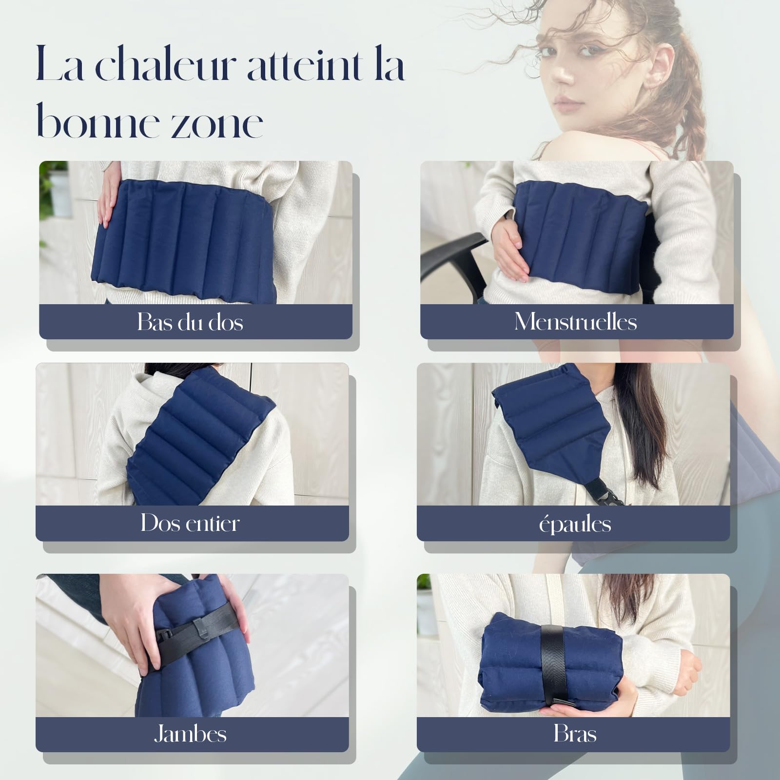 UNCN Coussin Chauffant Dos Micro Ondes 78 x 19cm Bouillotte Micro-onde Avec Bretelles Réglables - Lavande et Plantes Bienfaisantes -Tissu de coton ignifugé (Bleu)