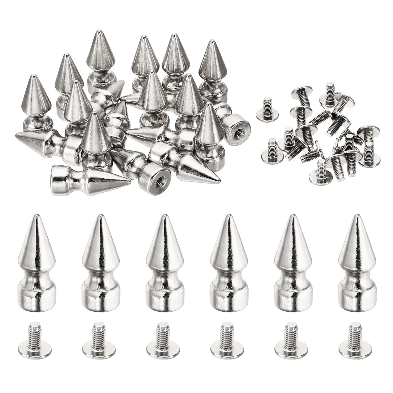 PATIKIL 9mm Borchie Abbigliamento, 20 Set Borchie E Spine Rivetti Pelle Cono Spine Viti Metallo Abbigliamento