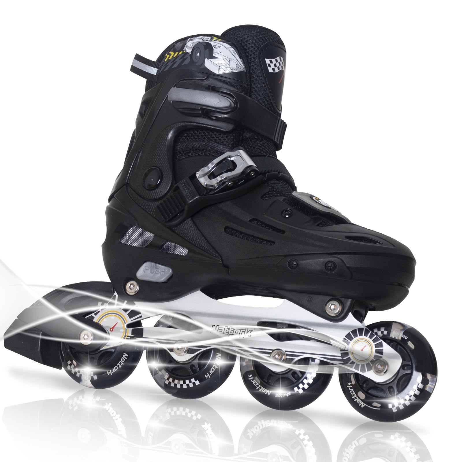 Inline Skates for Boys and Girls Youth, 4 Size Adjustable Roller Skates with PU Wheels, Aggressive Inline Skates High Performance for Kids Age 6-12（Silver,L）