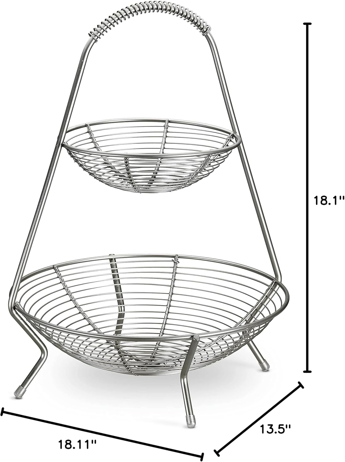 Tramontina 2-Tier Stainless Steel Fruit Basket, Countertop Storage Organizer for Fruits, Vegetables, Bananas & More