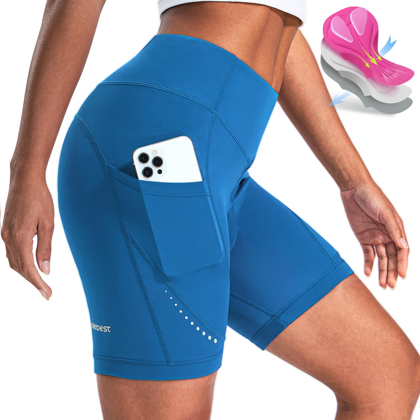 Nepest Radlerhose Damen Gepolstert 4D Rennrad Hose Kurz Atmungsaktiv Radhose mit Tasche Radshorts 4-Wege-Stretch