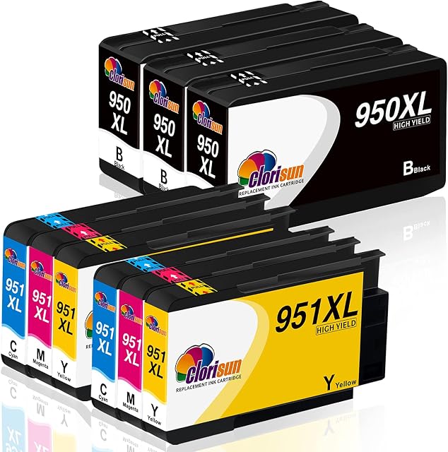 Clorisun 950XL 951XL Ink Cartridges Multipack for HP 950XL 951 XL Ink Black Cyan Magenta Yellow for HP Officejet Pro 8100 8600 8610 8615 8620 8660251DW 276DW 8630 8640 8625 Printer(9 Pack)