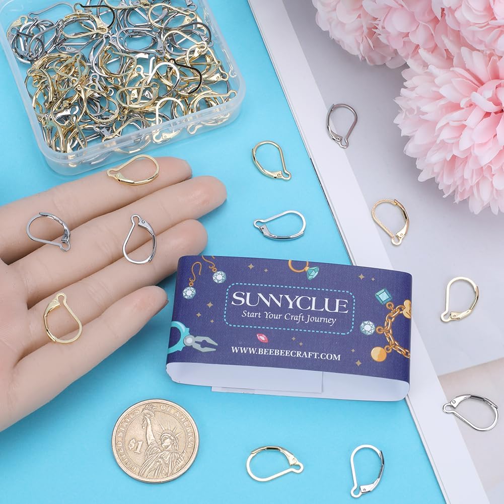 SUNNYCLUE 1 Box 100Pcs Real 24K Gold Plated Stainless Steel Earring Hooks Leverback Earring Findings French Ear Wires Earrings Clasps Lever Back Ear Hooks Leverbacks for Jewelry Making DIY Crafts