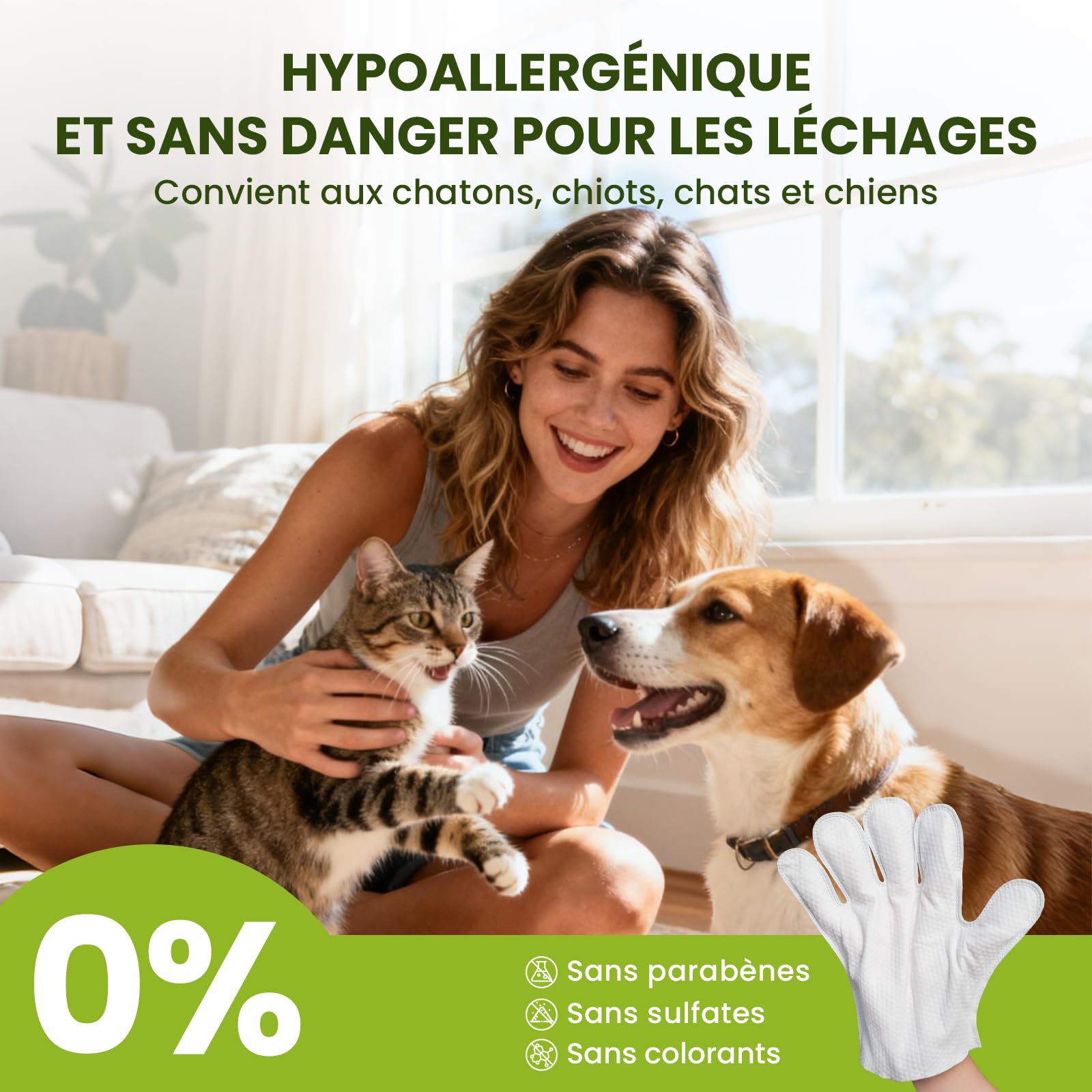 PawSono Lingettes Gant pour Chien & Chat 36pcs, Lingettes Nettoyantes Extra Larges Épaisses sans Rinçage, Lingettes Déodorantes pour Pattes, Oreilles, Yeux, Museau & Pelage, Toilettage Animaux