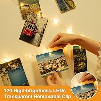 Slochi Fotó Csipeszes Fényfüzér - 12m 120 LED USB Dekorációs Világítás Távirányítóval - Képtartó Füzér Szobába, Nappaliba, Esküvőre, Partikr 3