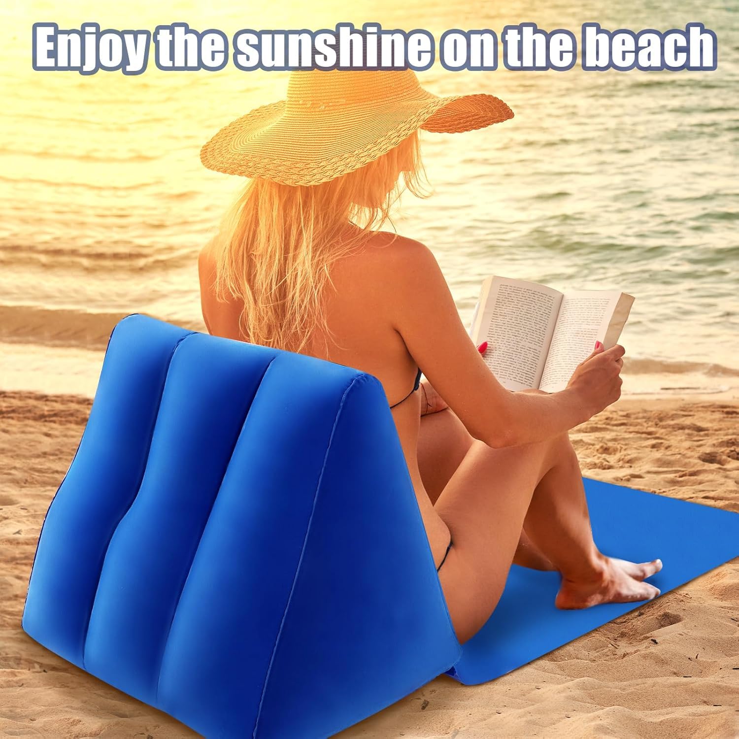 Clefairy Inflatable Beach Lounge Chair, Portable Beach Mat Lounge Chair Flocked Surface PVC Base Reclining Beach Mat Lounger for Lawn Outdoors Camping Travel Beach