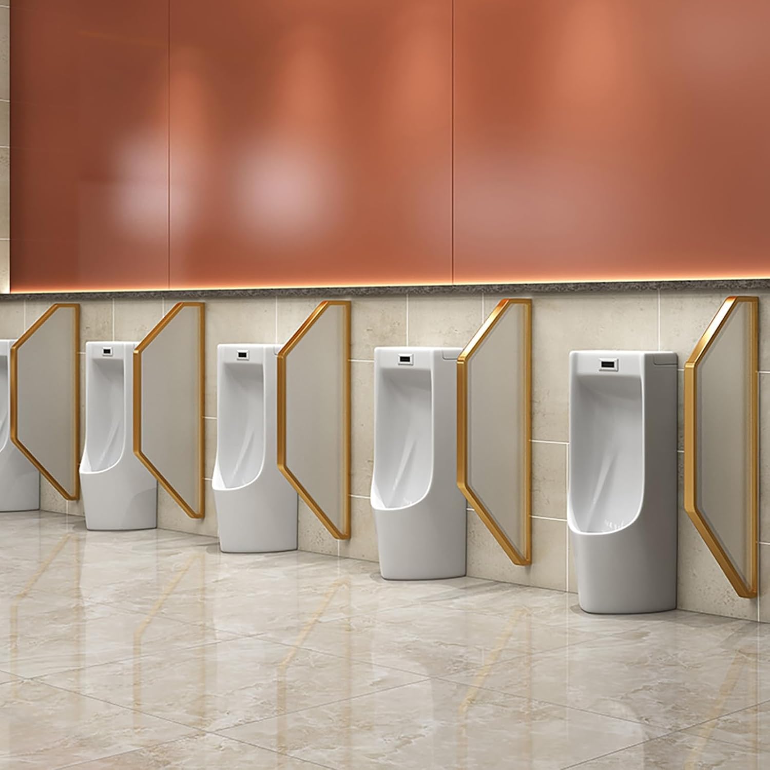 Tempered Glass Urinal Screen Partition, Wall-Mounted Privacy Divider with Metal Frame for Public Restrooms in Schools and Shopping Malls