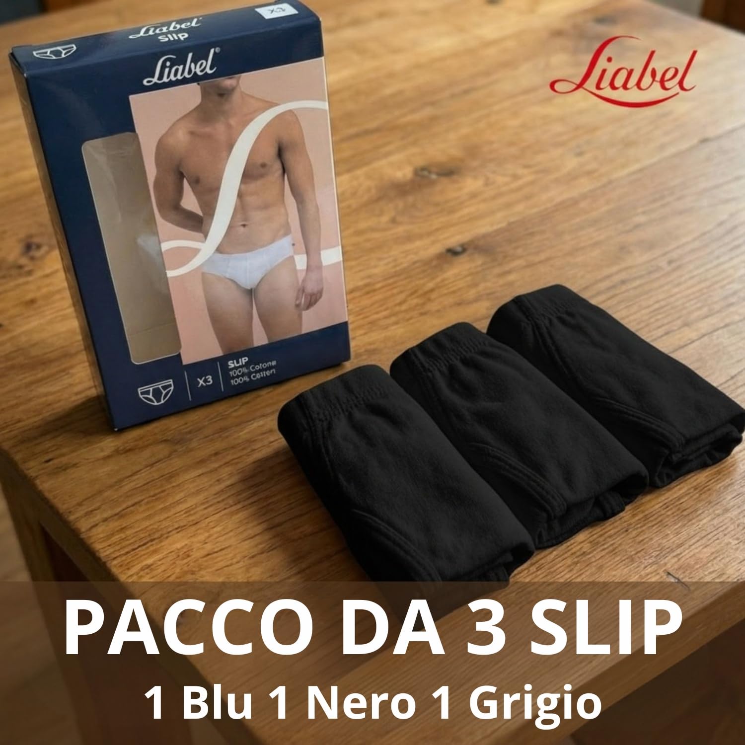 Liabel - Slip Uomo Cotone 100%, Confezione da 3 o da 6, Mutande Bianche e Colorate, Intimo Traspirante con Elastico Interno - 5