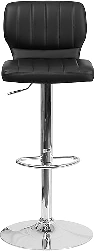 Miniatura 7 de Flash Furniture Taburete de bar de altura ajustable de vinilo negro contemporáneo con respaldo vertical y base cromada