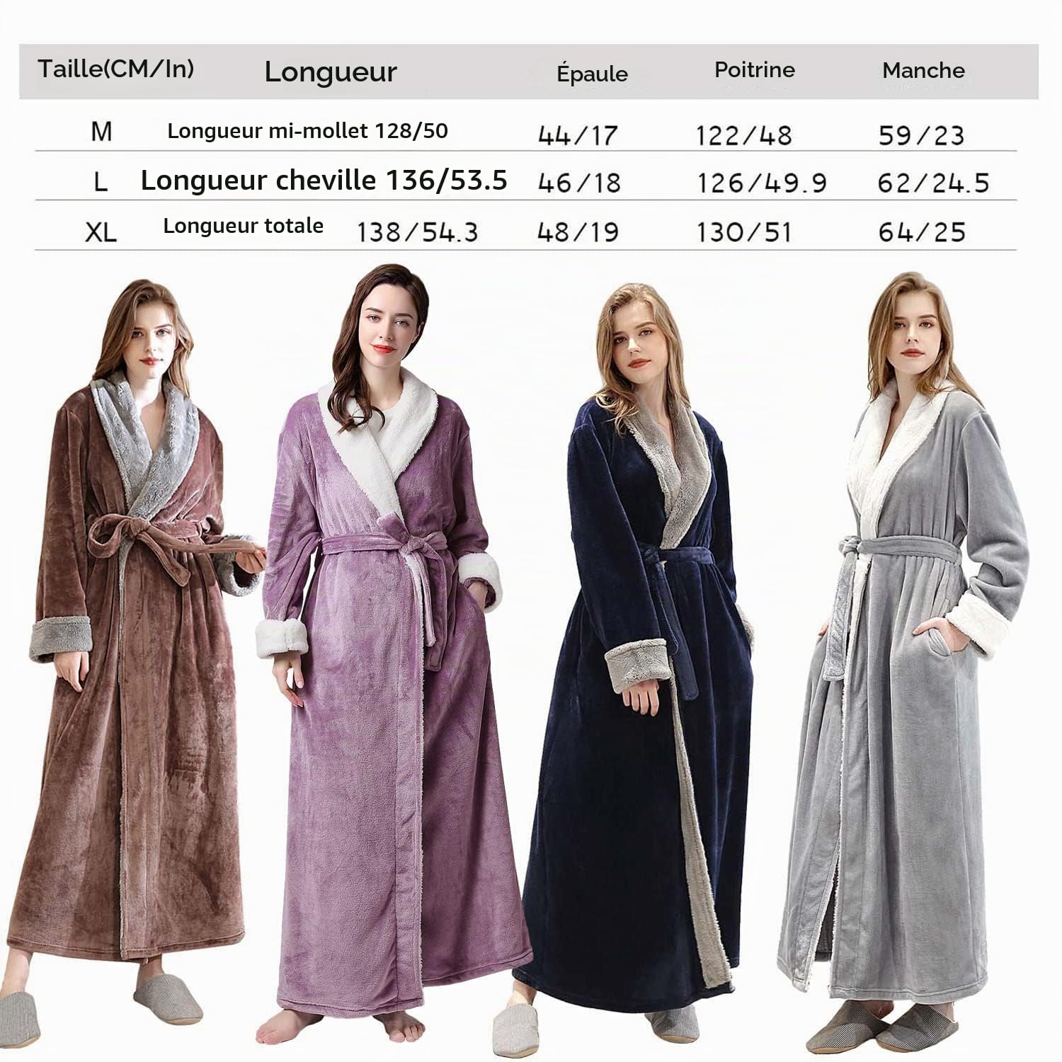 CaiDieNu Robe De Chambre Femme Polaire Longue Peignoir Robe d interieur Hiver Chaude Doux Microfibre Flanelle