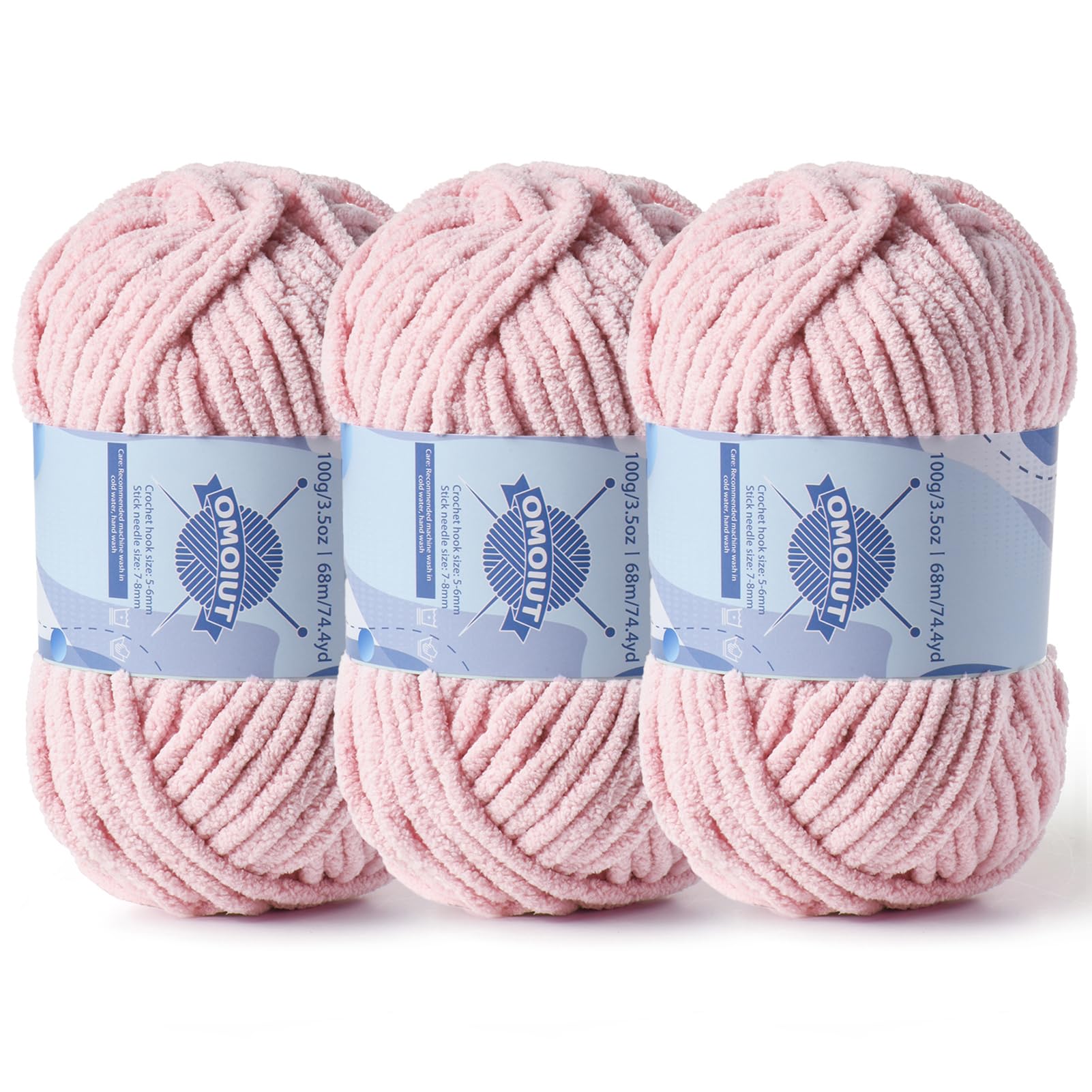 3 Pack Chunky Chenille Yarn for Crocheting, Baby Yarn for Crocheting Soft Blankets, Bulky Yarns for Crochet Amigurumi, 300g (223yds) Fluffy Velvet Yarns for Hand Knitting (3 Pink)