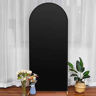 Irenare Arch Backdrop Cover Spandex Fit Round Top Backdrop Arch Stand Backdrop Fabric Wedding Arch Cover for Birthday Party Banquet Decoration (Frame Not Included) (Black, 3.3 x 6.6 ft)