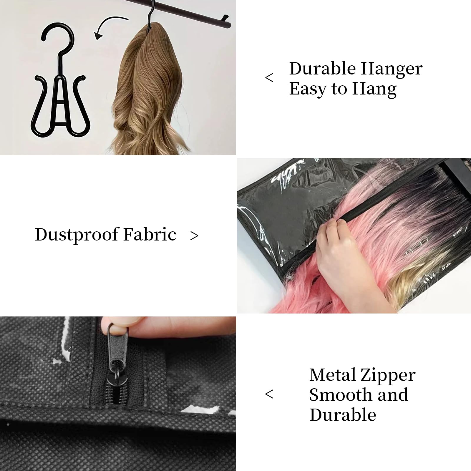 2PCS Wig Storage Bags with Hanger, Dustproof & Waterproof Hair Extension Holder for Wigs/Extensions/Ponytails - Image 4
