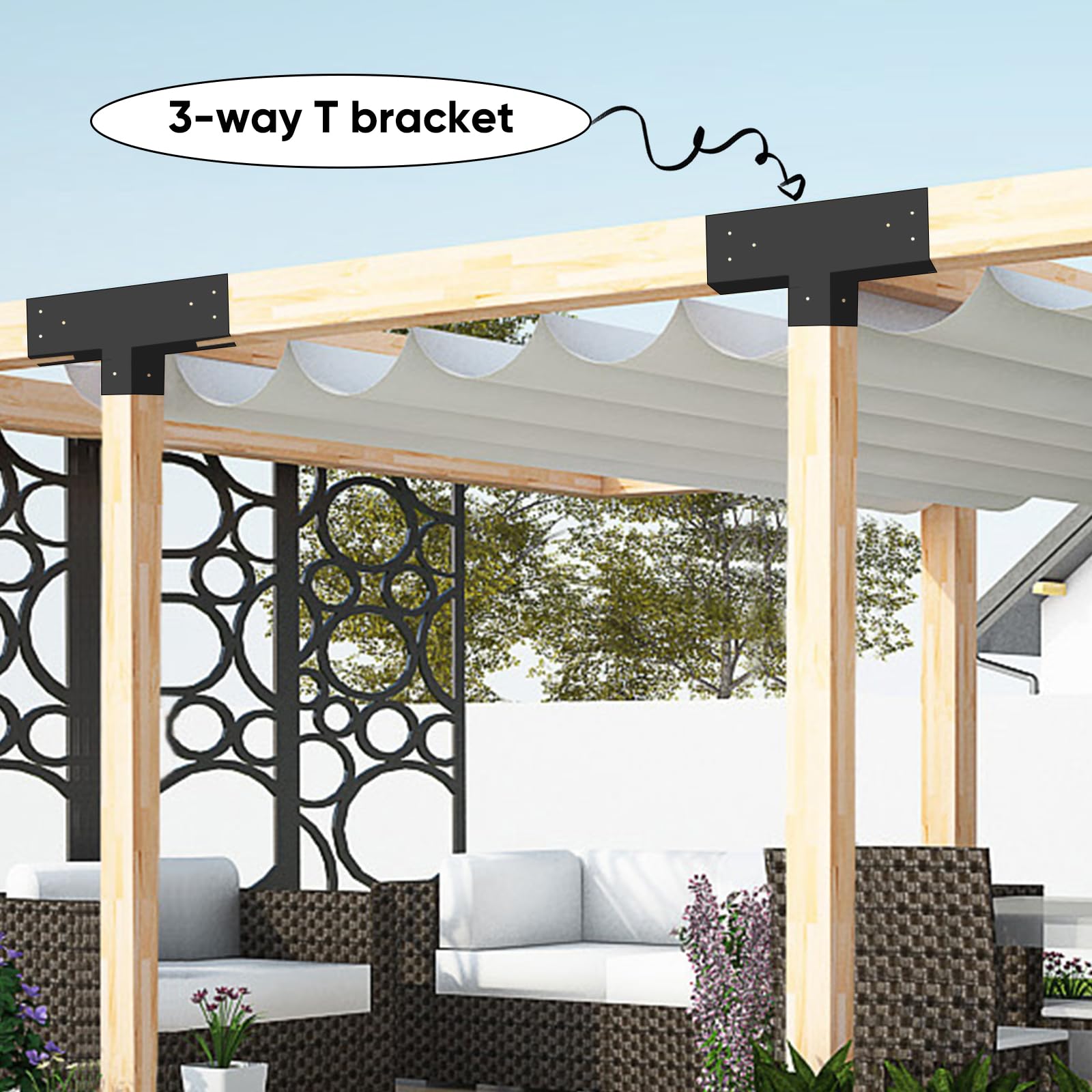 Kit Staffe Per Pergola 4x4 Yzzwer – Connettori A 3 Vie In Acciaio Per Travi 8,9x8,9 Cm, Fai Da Te Per Gazebo E Strutture Da Giardino, Antiruggine, 4 Pezzi