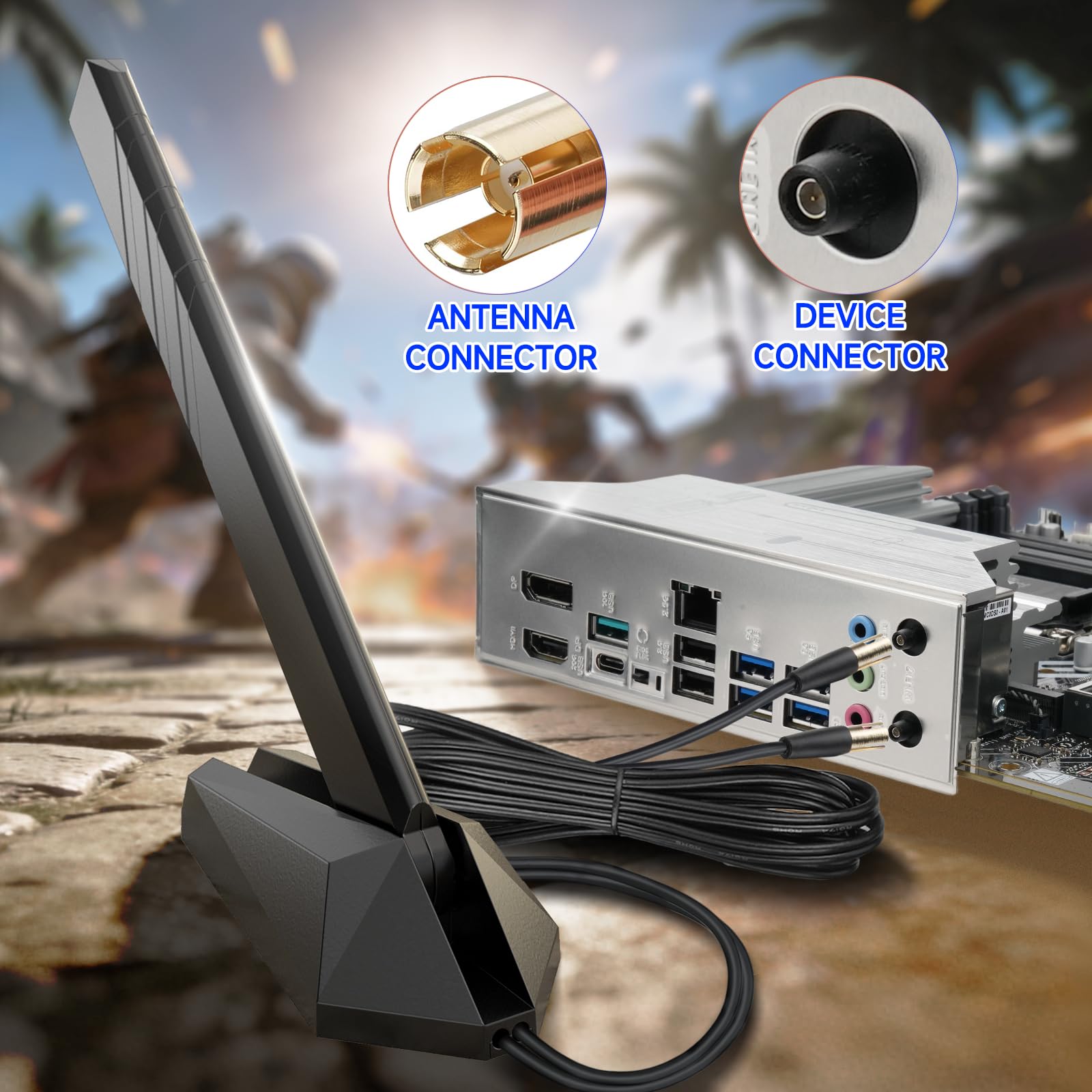 Eightwood Antenna WiFi 7 Tri-Banda 2.4/5/6GHz Base Magnetica Cavo 2m | Compatibile WiFi 6E/6 router e schede ASUS ROG Strix B850/X870E Maximus Z890 TUF Gaming IoT e sistemi industriali