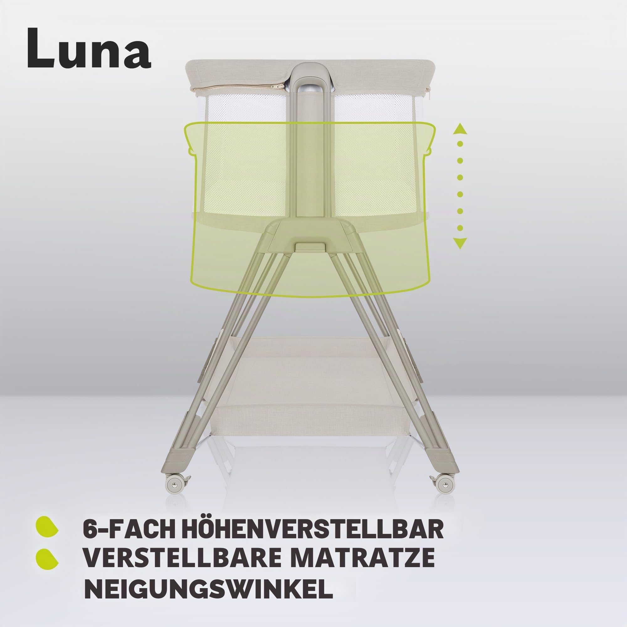 lionelo Aurora 3in1 Baby Nachttisch Co-Sleep für Babys ab Geburt bis 9 kg, verstellbare Höhe und Neigung, Matratze, 4 feststellbare Räder, atmungsaktiv, tragbar, waschbar, Tasche, Gurte (Beige leicht