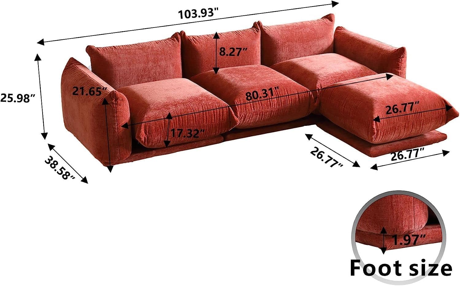 JACH 103" L-Shaped Sectional Sofa, Minimalist Chenille Modular Sofas ...