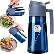 YARRAMATE 16oz/470ml Light-Blocking Dark Oil Sprayer for Cooking, 2 in 1 Olive Oil Dispenser Bottle for Kitchen, Premium Blue Glass Oil Bottle, Food-Grade Oil Mister for Air Fryer, BBQ Navy