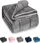 Sivio Weighted Blanket Twin Size 15lbs, 48''x72'' Heavy Blanket for Adult, Sherpa and Fleece Revesible Throw, Dual Side Black