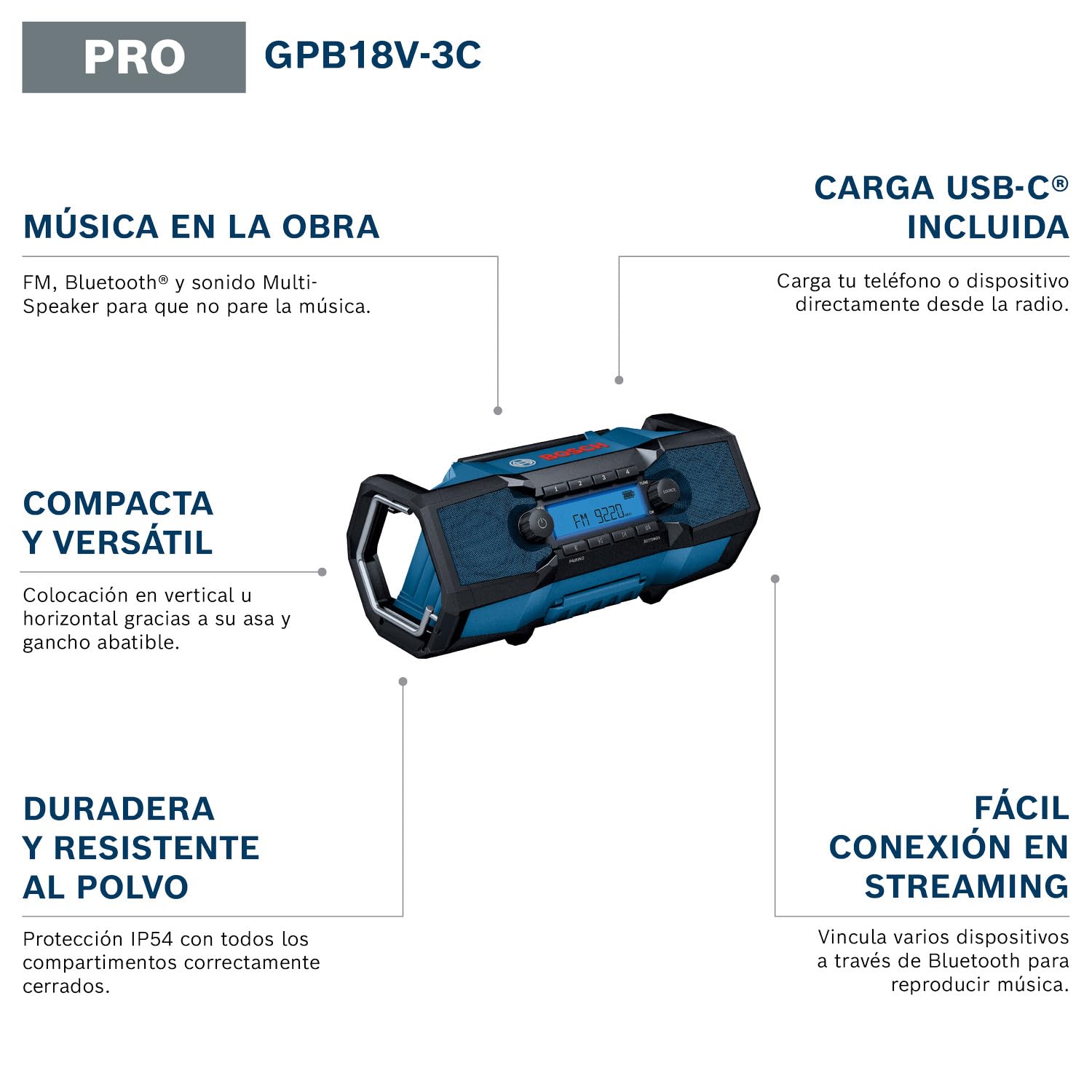 Bosch PRO 18V System Radio a batería GPB18V-3C (sin batería)