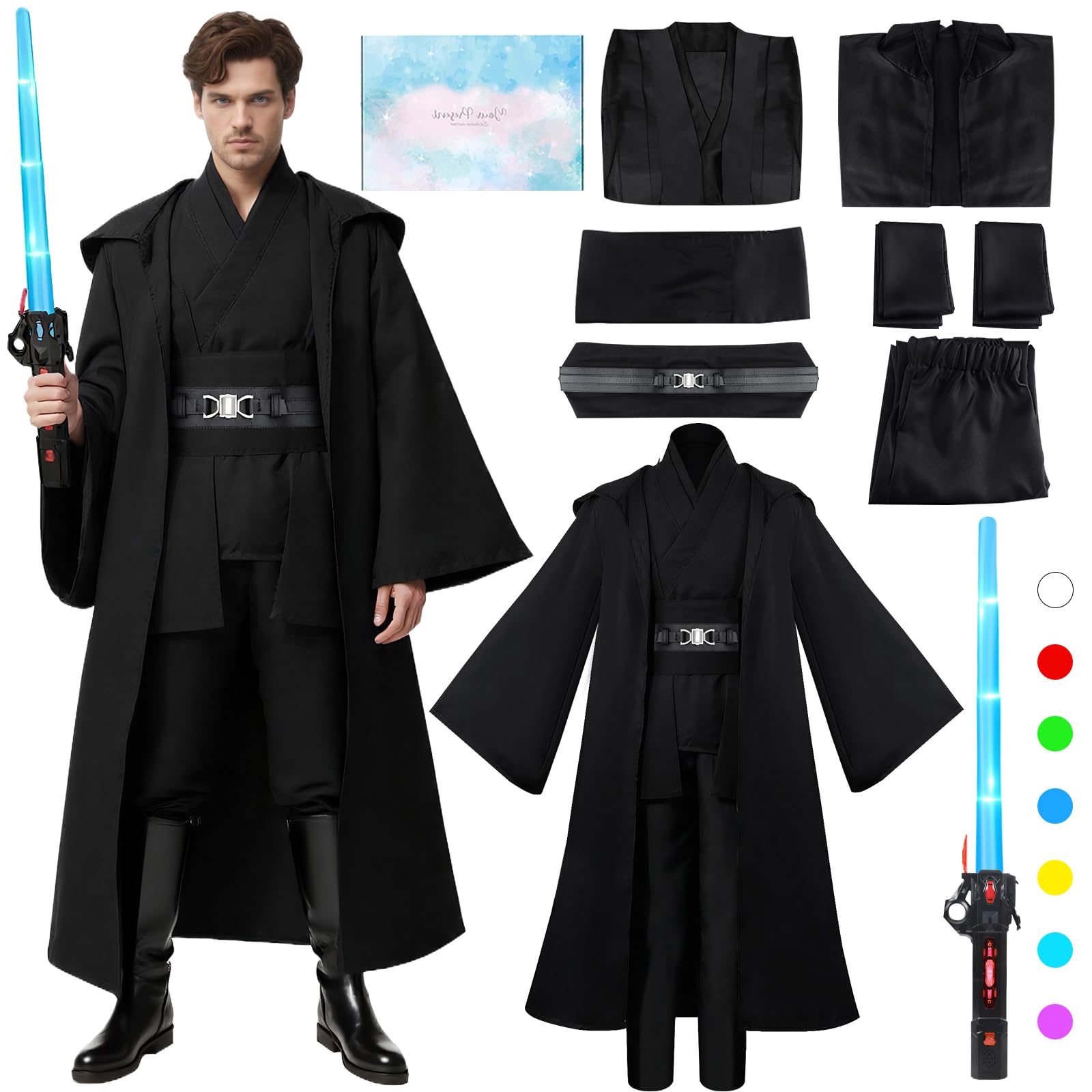 Disfraz Caballero Medieval, Vestido Medieval Caballero con Capa Espada Láser, Regalo para Hombre, Vestido Traje Caballeros Disfraz de Túnica para Carnevale Cosplay Halloween