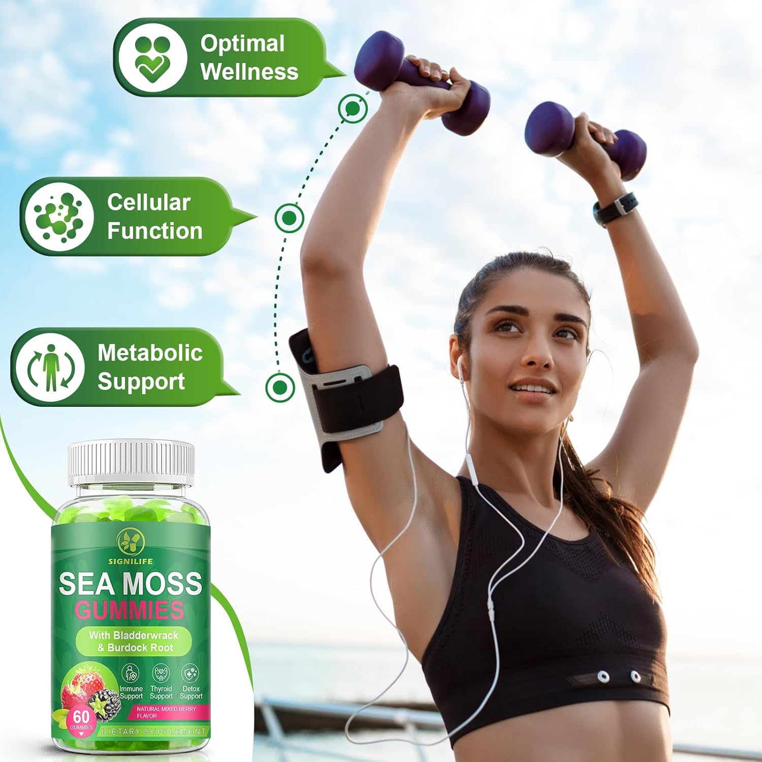 Organic Sea Moss Gummies,with Black Seed Oil,Bladderwrack,Burdock Root, Vegan Irish Sea Moss Gummy Vitamins for Immune, Thyroid and Detox Support, Gluten-Free - 120 Gummies - Image 4