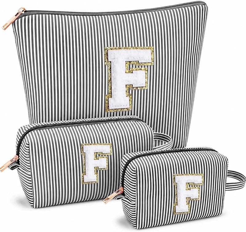 Necessaires de maquiagem ARIVOY com inicial, 3 unidades, modelo F, preta