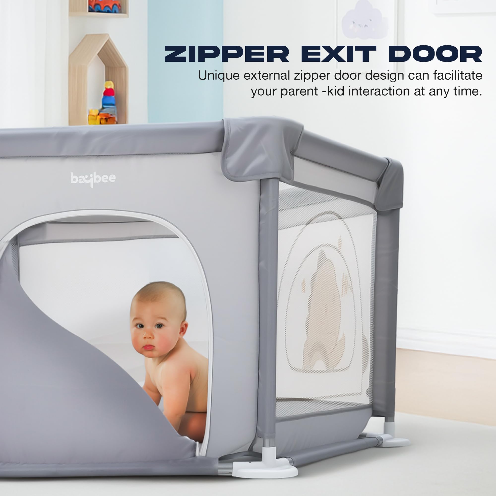 Baybee Neo Kids Playpen for Babies | Baby Activity Playards with Zipper Lock & Corner Protection | Baby Play Area Indoor Setup with Hexagon shape for Extra Space | Outdoor Play Pen for Baby up to 5 Years (Grey) 2
