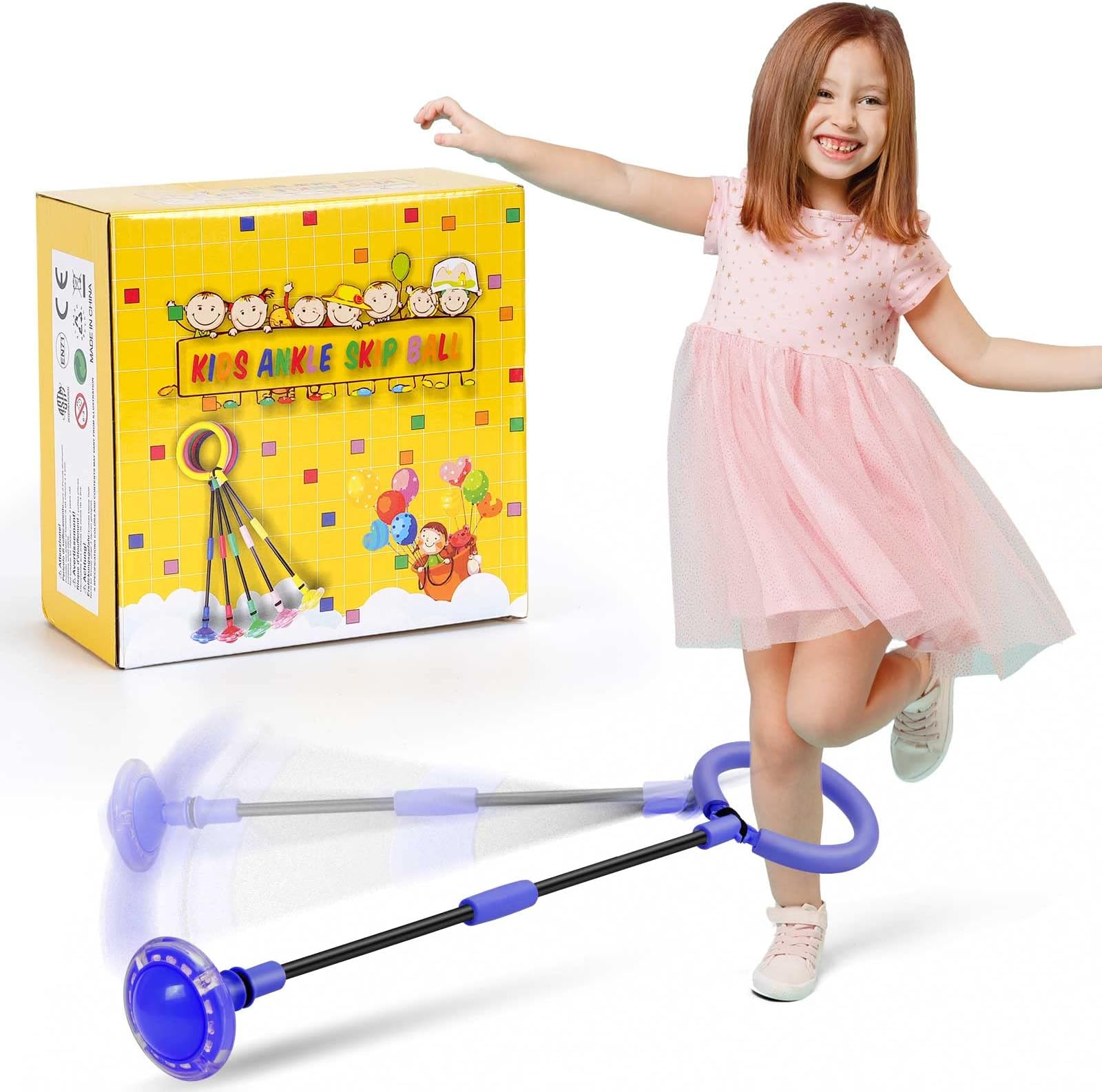 Britik Ankle Skip Ball for Kids - Foldable Colorful Flash Wheel Skip It, Indoor Outdoor Fitness Game Toys, Gift for 6 7 8 9 10 Year Old Kids Boys & Girls