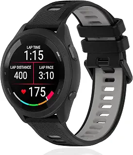 MELEJIA For Garmin Venu 4 41mm / Venu 3S 41mm / 2S / Vivoactive 4S 40mm / Garmin Forerunner 265S / 255S / 255S Music バンド 時計バンド 18mm 交換ベルト ゴム腕時計ベルト シリコン製 交換バンド 防水 通気性 柔らかい 軽量 耐久 調節可能 取付簡単 男女兼用 (ブラック + グレー)