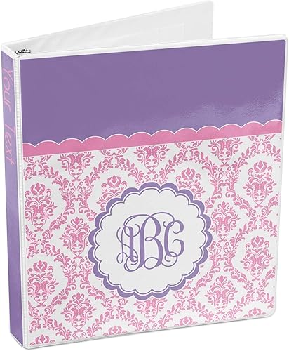 Miniatura 4 de Carpeta personalizada de 3 anillas damasco rosa, blanco y morado, 1 pulgada