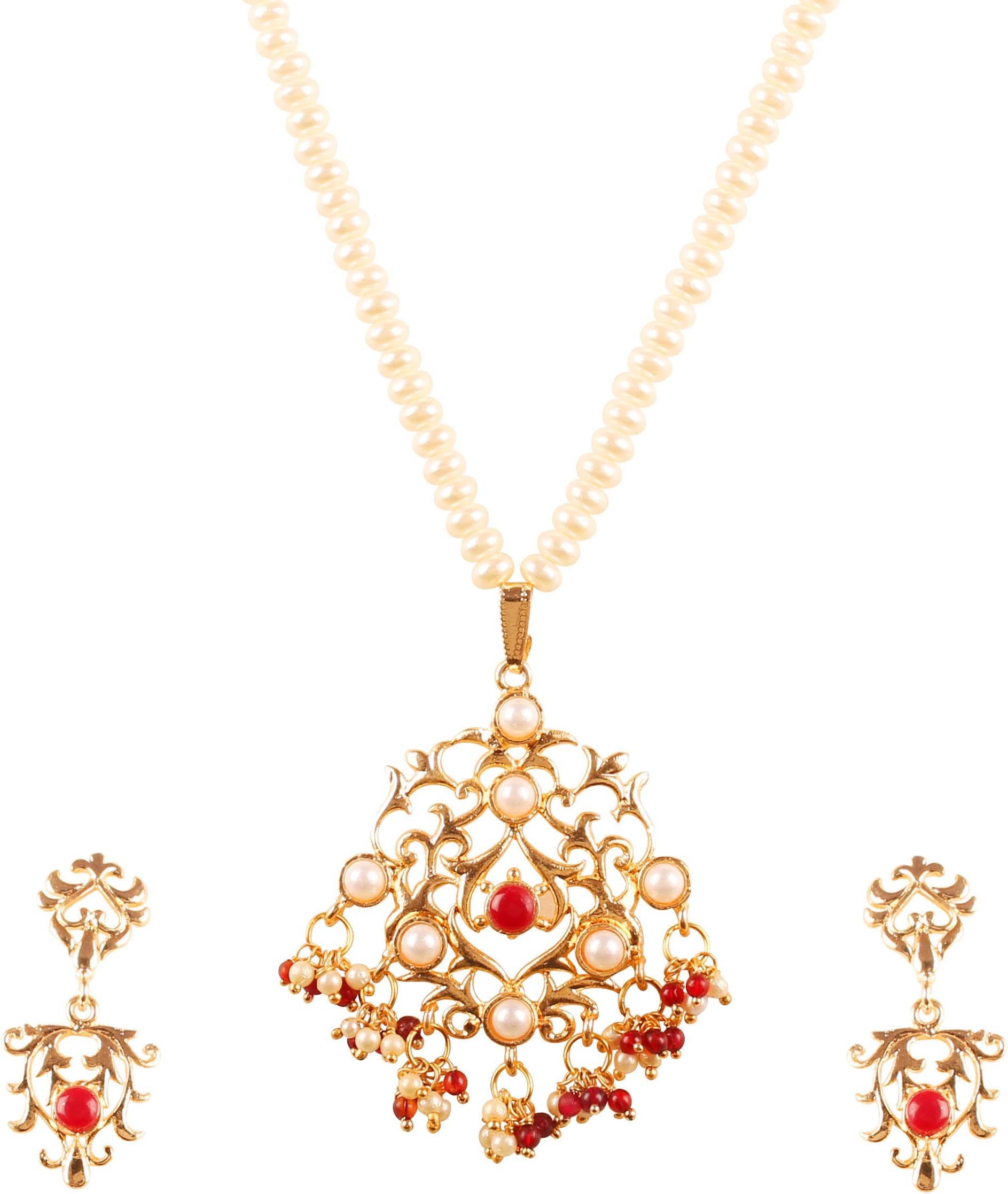 Touchstone Indian Bollywood Gorgeous Traditional Bridal Designer Jewelry Pendant Set In Gold And Silver Tone For Women.