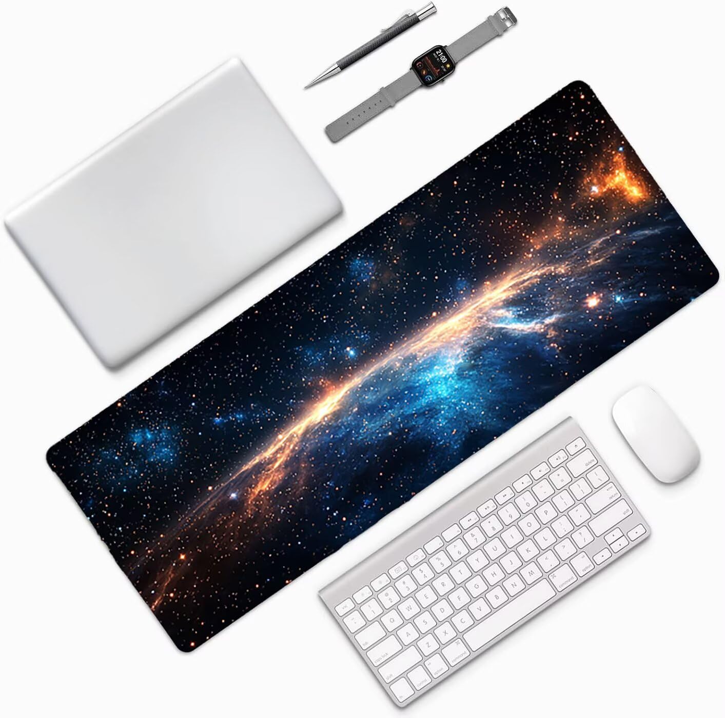 Lpfieonn Sternenhimmel Großes Schreibtischunterlage, XXL Schreibtischunterlagen, Blau XXL Wasserdicht Gaming Mousepad mit Vernähter Rand und Rutschfeste Gummibasis, für Hause/Büro 120x60cm PF-3441