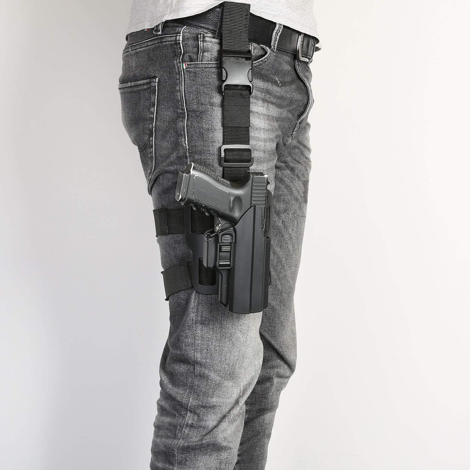efluky Universal OWB Holster Gun Drop Offset Thigh Holster Police Security Modular Equipment System Duty Belt Nylon Set Fits Glock, S&W M&P Compact, S&W M&P 9MM, H&K USP, Springfield XD, Sig P320