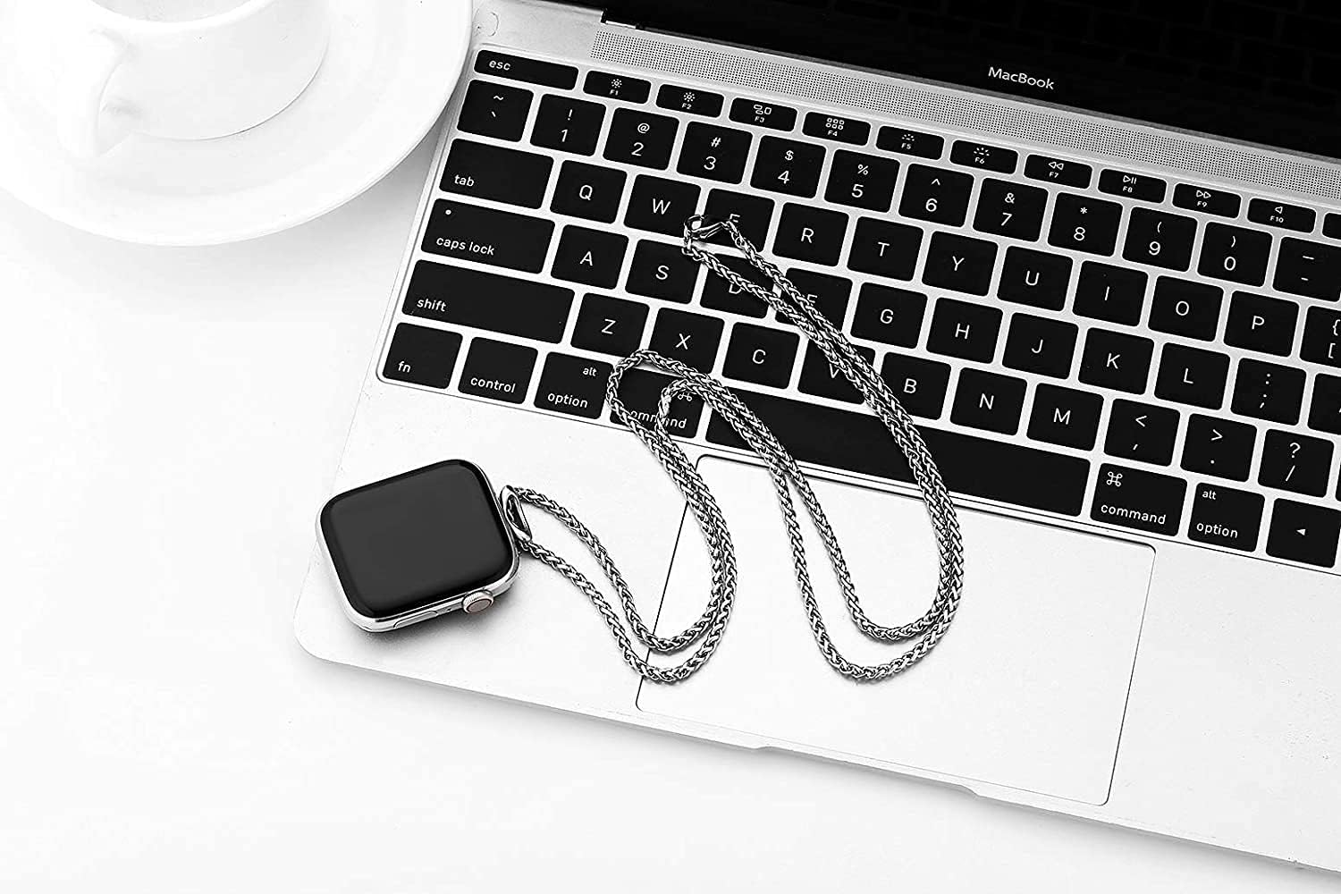 Necklace Adapter Pendant Compatible with Apple Watch, Infinity & Double Loop Connector Comes with 32inch Stainless Rollo Wheat Chain 3mm for iWatch Series 10/9/8/7/6/5/4/SE/Ultra 2/Ultra