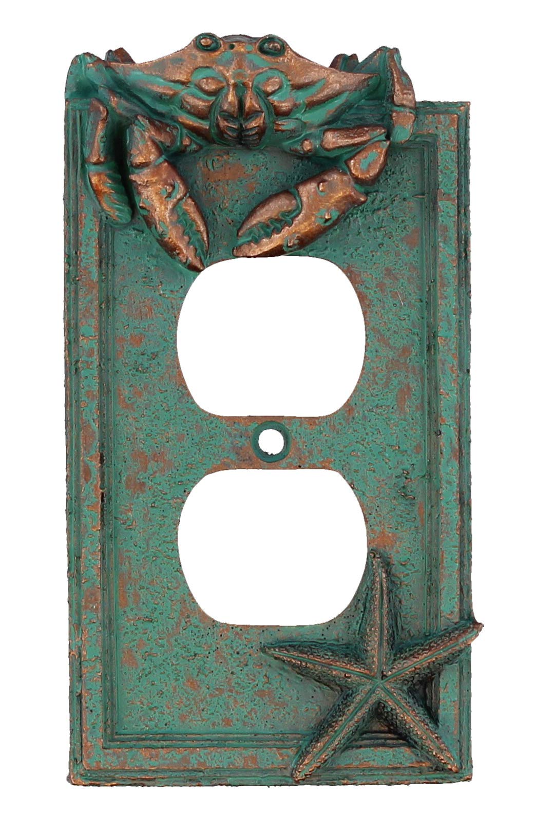 Top Brass Nautical Crab Starfish and Seashell Beach Electrical Cover Wall Plate Bronze/Verdigris Finish - Single Switch, Double, Rocker, Outlet (Outlet Cover)