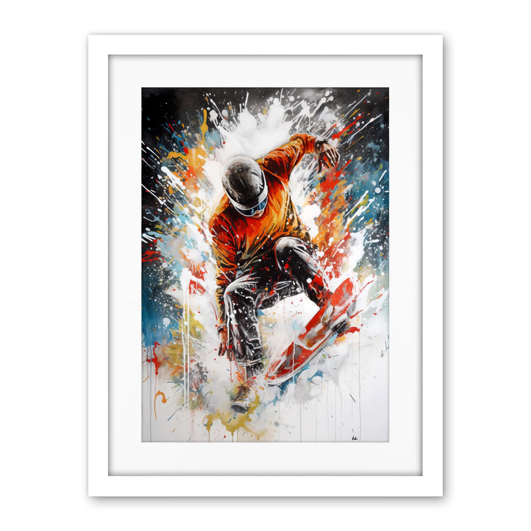 Artery8 Extreme Sports Snowboarding Paint Splat Portrait Artwork Framed Wall Art Print 18X24 Inch