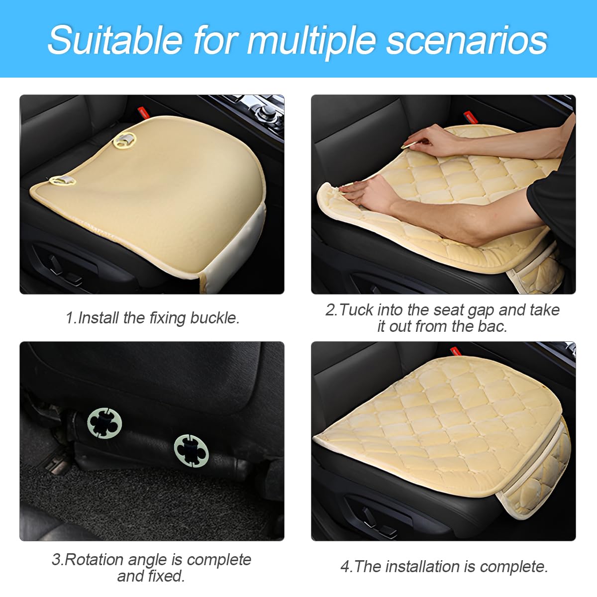 CGEAMDY Coussin Siège Voiture en Peluche, Protection Antidérapante, Doux, Respirant pour la Plupart des Voitures et SUV (Noir1)