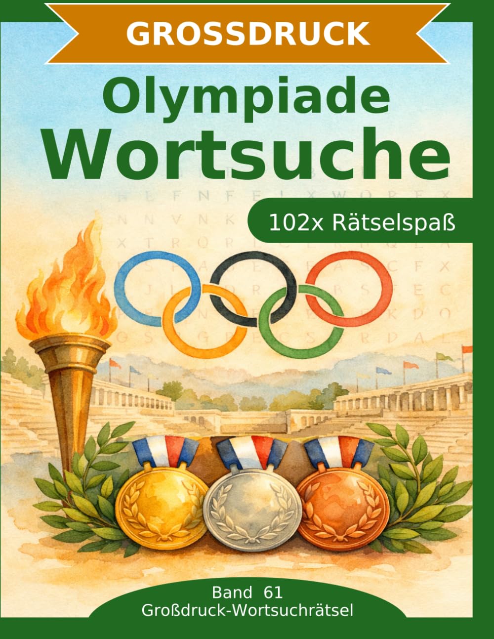 Olympiade — Wortsuche in Großdruck: 102 Wortsuchrätsel mit extra großer Schrift | Gehirnjogging Olympiade | Geschenkidee für Oma & Opa