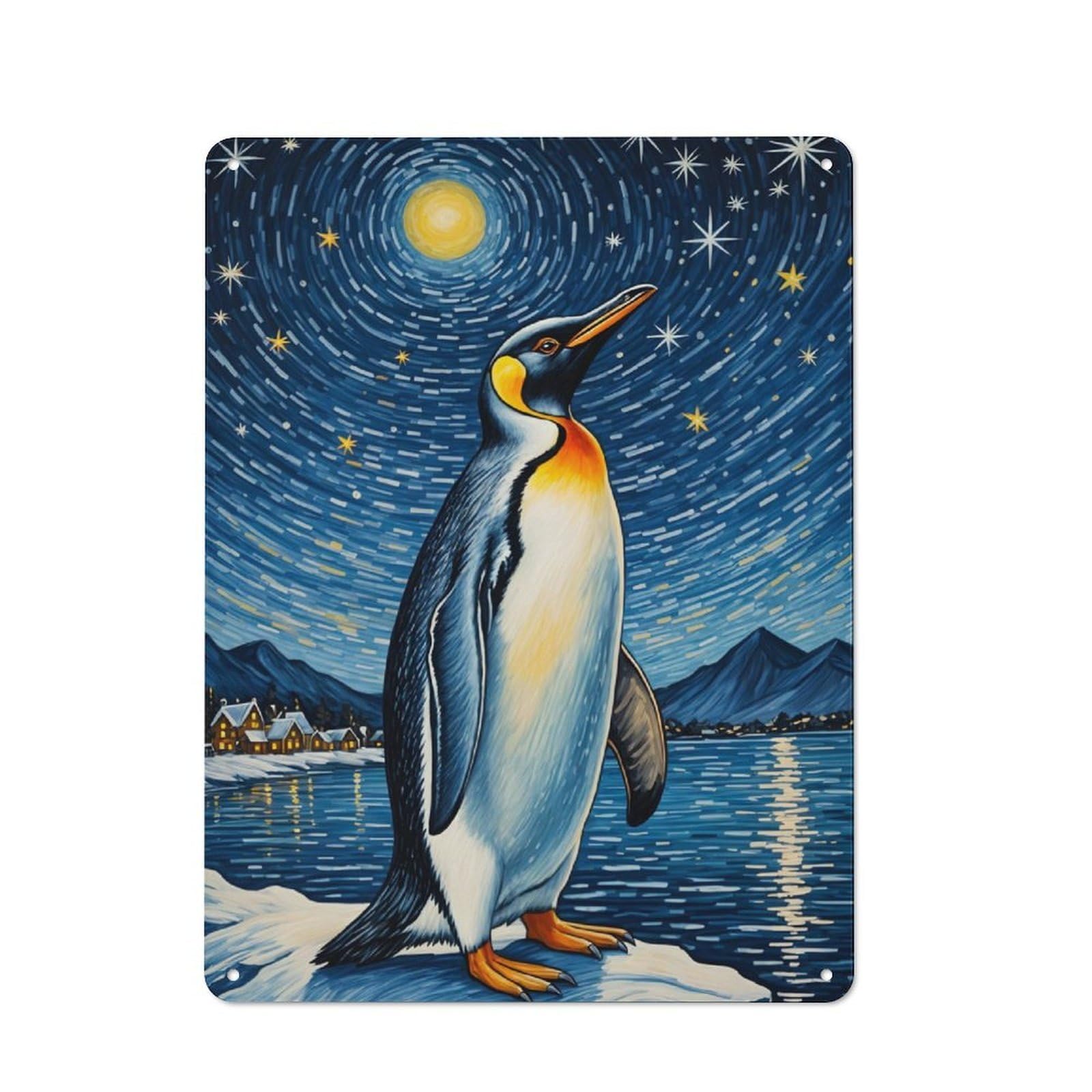 Junmoney Penguin Under Starry Sky Cottage Style Country Metal Sign 40X30cm, Farmhouse Wall Decor For Farmhouse Kitchen, Pantry Or Dining Area