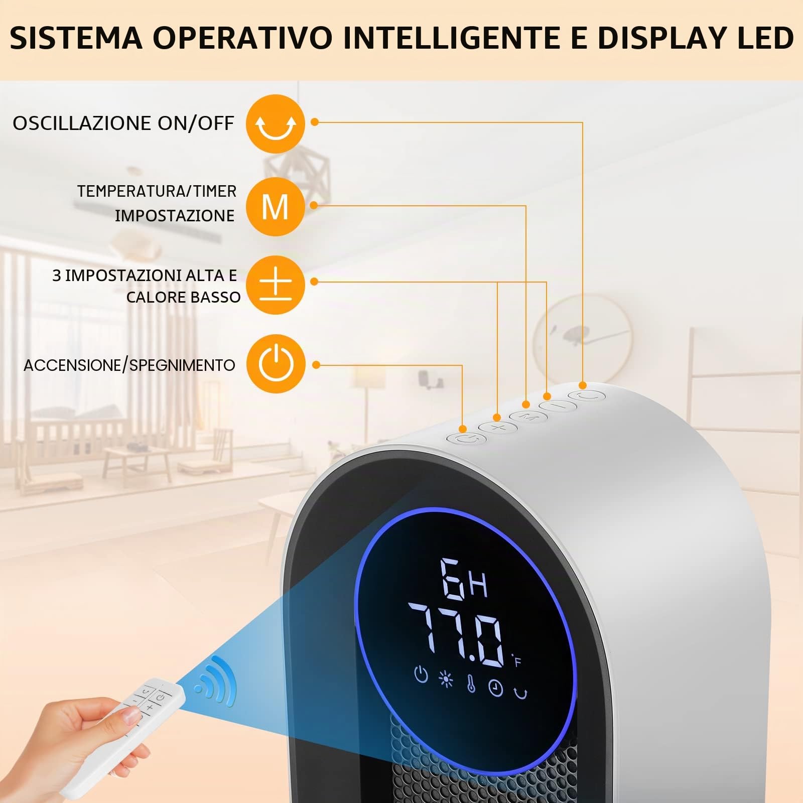 Nictemaw Termoventilatore in ceramica, a risparmio energetico, 2000 W, con termostato, telecomando, 3 modalità, timer 12 ore, oscillazione 100°
