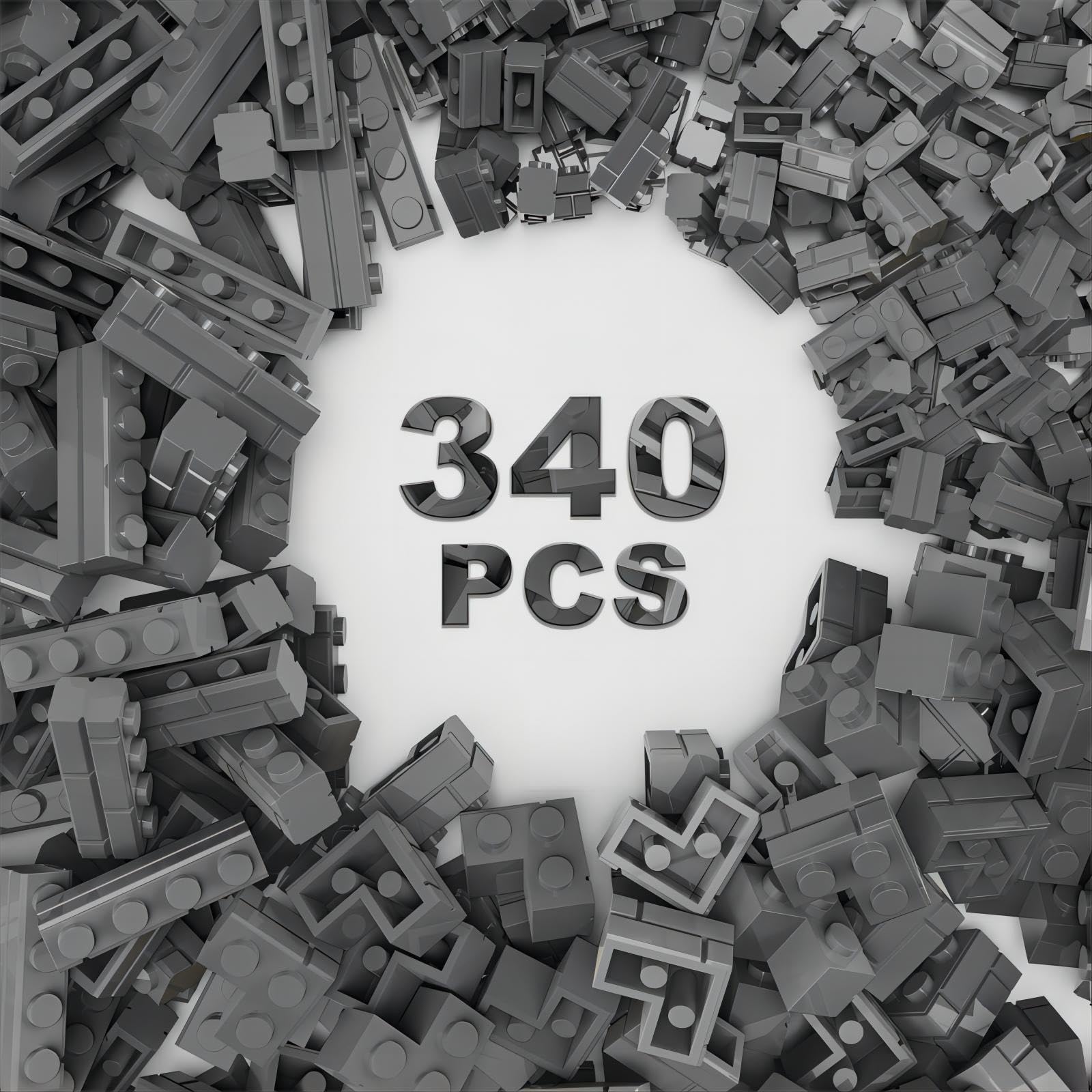 Classic Building Bricks, 340 Pcs Masonry Profile Bricks Wall Bricks Blocks, Compatible with Major Brands Parts and Pieces, Creative Building Block Toys (340 Pcs) (Dark Gray)